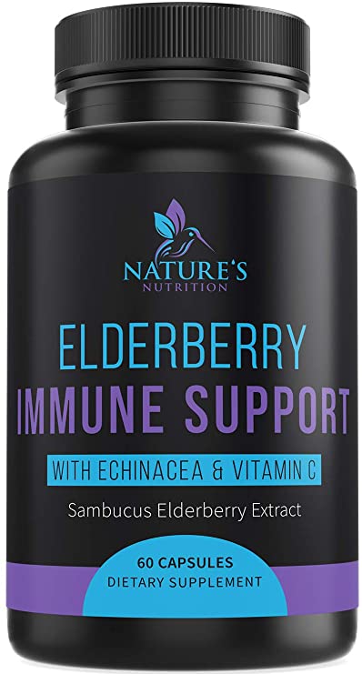 Immune Support Supplement with Elderberry, Vitamin C, Zinc, and Echinacea 1120 mg - Extra Strength Sambucus Nigra Pills - Made in USA - Best Daily Vitamin with Turmeric and Probiotics - 60 Capsules