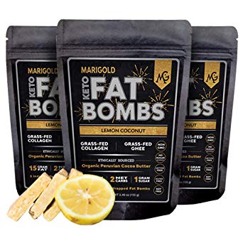 MariGold Keto Fat Bombs - Lemon Coconut - Low Carb, Collagen Rich, Grass-fed Ghee, Organic Cocoa Butter, Gluten-Free, Non-GMO (3 bags, 5 Servings each), No Weird Aftertaste