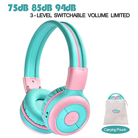 SIMOLIO Kids Bluetooth Headphones with 94dB,85dB,75dB Volume Limited & Share Port, Bluetooth Children Headphones for School & Travel, Durable Kids Headphones with Hard EVA Case for Girls, Boys, School
