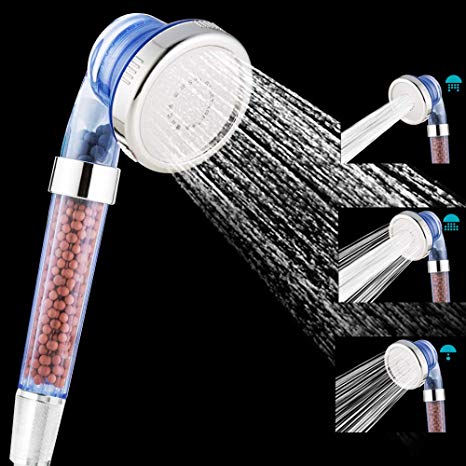 Nosame Shower, Ionic Filter Filtration High Pressure Water Saving 3 Mode Function Spray Handheld Showerheads for Dry Skin & Hair