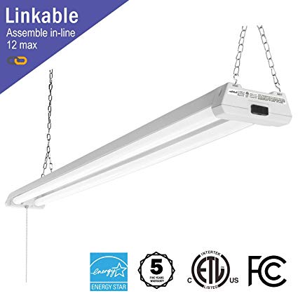 EVE 40W 4ft Linkable LED Utility Shop Lights for Garage, Double Integrated LED Ceiling Fixture Daylight 5000K Frosted Cover, Pull Cord Switch,Fluorescent Shop Light Fixture Replacement,ETL Certified