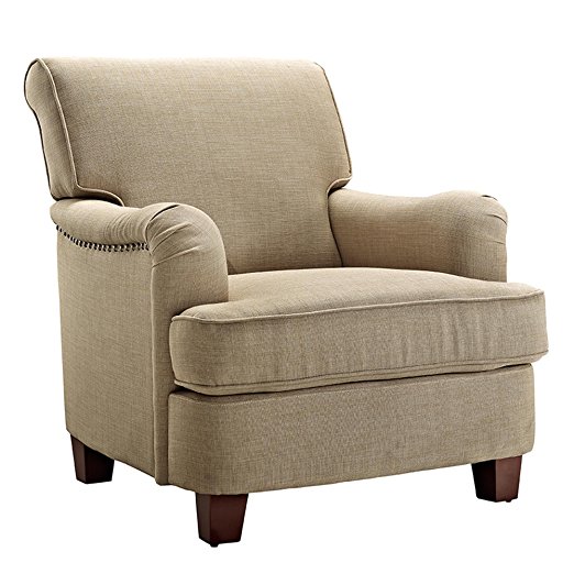 Dorel Living Rolled Top Club Chair With Nailheads, Oatmeal