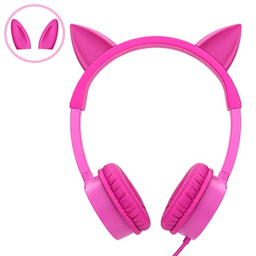 Kids Headphones, Vogek Cat/Bunny Ear Wired On-Ear Headphones Headsets with 85dB Volume Limited, Children Headphones for Kids - Pink