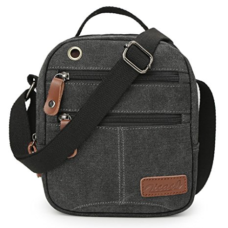 Zicac Men's Small Canvas Messenger Bag Shoulder Bag Multipocket Cross Body Bag