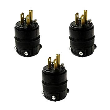 Leviton 515PR 15 Amp 125 Volt, Straight Blade Rubber Plug, NEMA 5-15P, Black 3 PACK