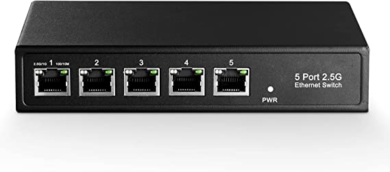 5 Port 2.5G Switch, 5 x 2.5 Gigabit RJ-45 Base-T Ports, Unmanaged Multi-Gigabit Desktop Ethernet Switch