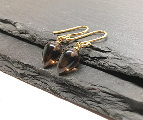 14k Gold Vermeil Smoky Topaz Natural Gemstone Drop Dangle Earrings Jewelry Gift For Her by Amy Fine Design