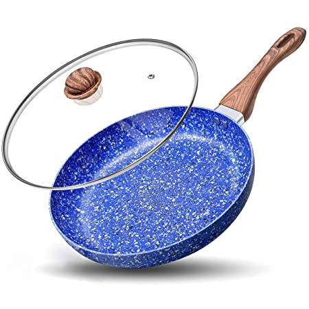 Nonstick Frying Pan with Lid 10 Inch, Non-Stick Stone Frying Pan with Stone-Derived Interior, Frying Pans Nonstick with Lid, Granite Frying Pan