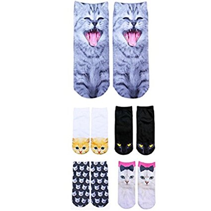 Zmart Women's Invisible Socks 3D Printed Cartoon Animal Cat Patterns Anklet Hosiery