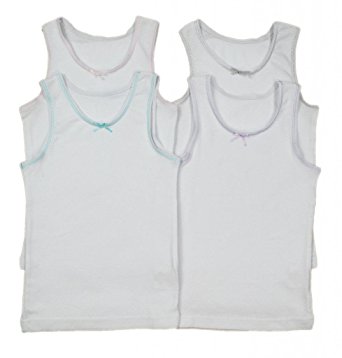 Buyless Fashion Girls 100% Cotton White Scoop neck Undershirt With Colored Trim (4 Pack)