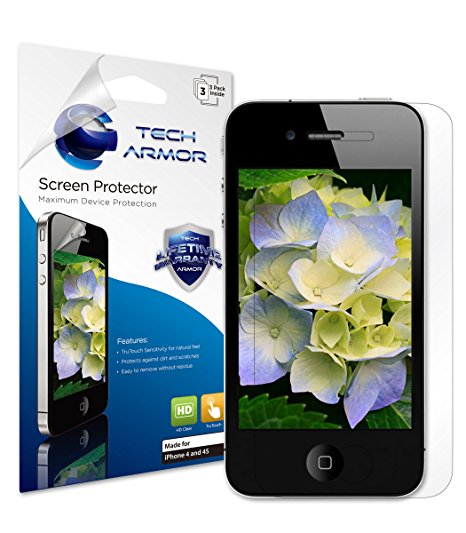iPhone 4 Screen Protector, Tech Armor High Definition HD-Clear Apple iPhone 4 / 4S Film Screen Protector [3-Pack]