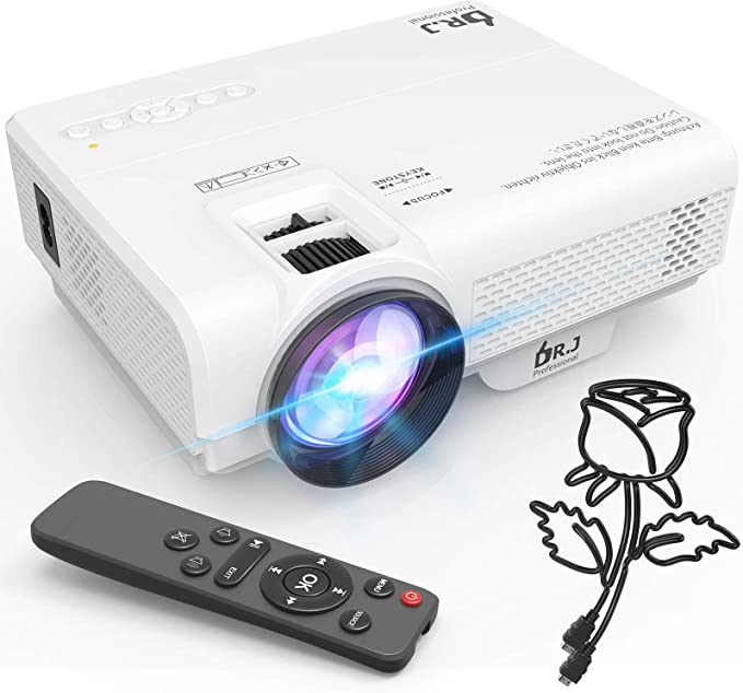 DR. J Professional 6000Lumens Mini Projector, Full HD 1080P Supported Video Projector For Outdoor Movies, Compatible With TV Stick, HDMI, VGA, USB, TF, AV, Sound Bar, Video Games [2021 Latest Upgrade]