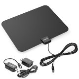 ViewTV Flat HD Digital Indoor Amplified TV Antenna - 50 Miles Range - Detachable Amplifier Signal Booster - 12ft Coax Cable - Black