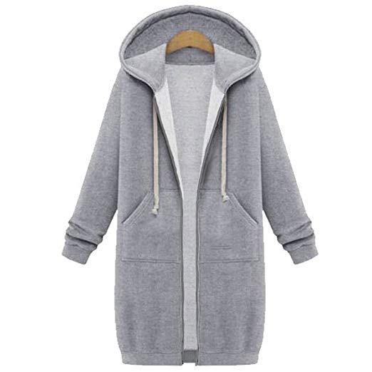 Your Gallery Women's Casual Long Hoodies Sweatshirt Coat Pockets Zip up Outerwear Hooded Jacket Plus Size Tops