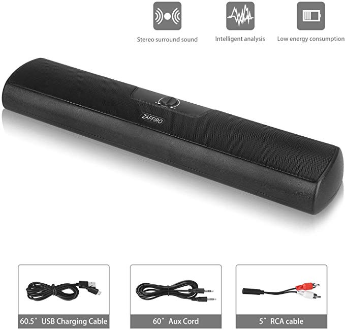 Z ZAFFIRO USB Computer Speakers PC Speakers Sound Bar, 10W Stereo USB Powered Wired Soundbar for Desktop/Laptop/TV/Tablet/Smartphone, RCA/Aux Connection