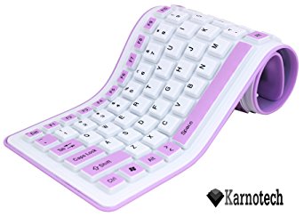 Karnotech® Foldable Silicone Keyboard USB Wired Silicon Flexible Soft Waterproof Roll Up Silica Gel Computer Desktop (103 Keys) Keyboard for PC Laptop Notebook for library work class indoor environment Purple
