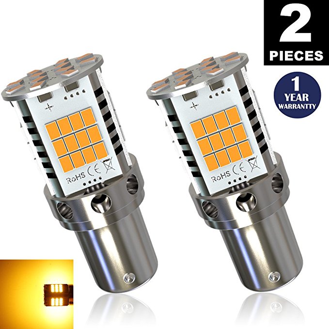 LUYED (2) Premium Amber LED Turn Signals, Super Bright, 1 pair, No Hyper Flash, Error Free, 7507 1156PY BAU15S Front/Rear Left/Right indicator lights