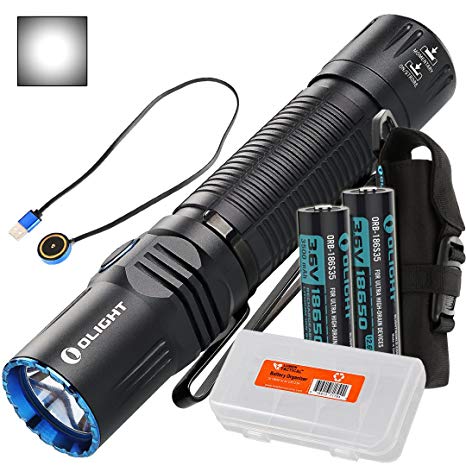 OLIGHT M2R Warrior 1500 Lumen Magnetic USB Rechargeable LED Compact Tactical Flashlight, 2X 3500mAh Rechargeable Batteries, Lumen Tactical Battery Organizer (Cool White/Neutral White Options)