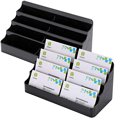 Hipiwe Business Card Holder for Desk- 8 Pocket Acrylic Business Card Display Stand Office Desktop Name Card Organizer,Fits 480Pcs Business Cards (Black,2 Pack)