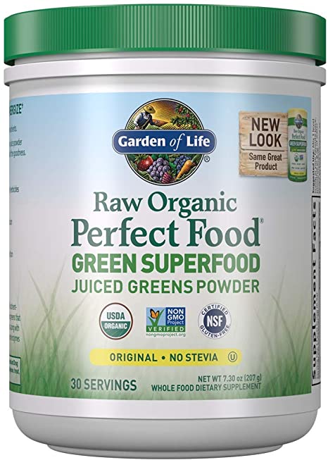 Garden of Life Raw Organic Perfect Food Green Superfood Juiced Greens Powder - Original Stevia-Free, 30 Servings, Non-GMO, Gluten Free Whole Food Dietary Supplement, Alkalize, Detoxify, Energize