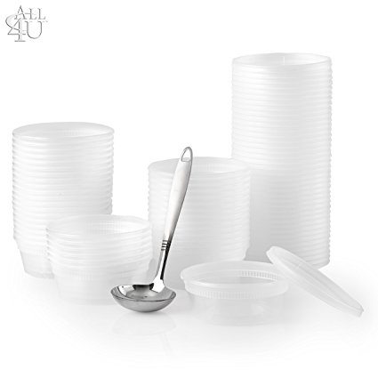 All 4 You 8 Oz All 4 You Deli Food Containers w/ Lids and (1 LADLE - 8") Pack of 40 - Food Storage (8 Oz)