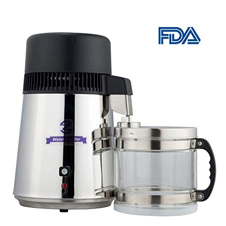 CO-Z Stainless Steel 4L Pure Water Distiller Set with All 304 Stainless Steel & Glass Connection Bottle for Medical & Home Use