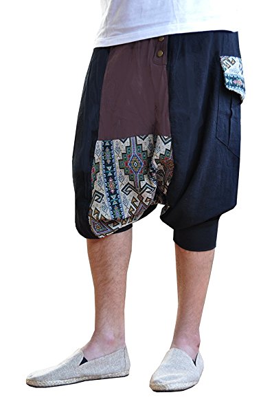 virblatt men´s short harem pants 100 % cotton with Ethno patterns one-size-fits-all with 2 side pockets S - XL alternative clothing