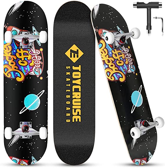 Complete Skateboard for Kids Boys Girls Beginners - 31" X 8" inch Standard Skateboard with 7 Layer Maple Double Kick Concave Cruiser Skateboard with Beauty Pattern for Kids Youths Adults…