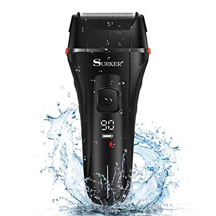 SURKER Electric Razor for Men, Rechargeable and Cordless Electric Shaver Trimmer Foil Shaver with Precision Trimmer, LED Display, Wet & Dry, Black