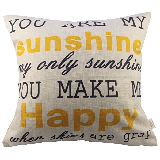 HOSL You Are My Sunshine Cotton Linen Square Decorative Throw Pillow Case Cushion Cover 17.3*17.3 Inch (44CM*44CM)