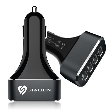 Stalion 4 USB Port 9.6 Amps Car Charger Adapter for Smartphones, Tablets, GPS Devices and MP3 Players - Jet Black