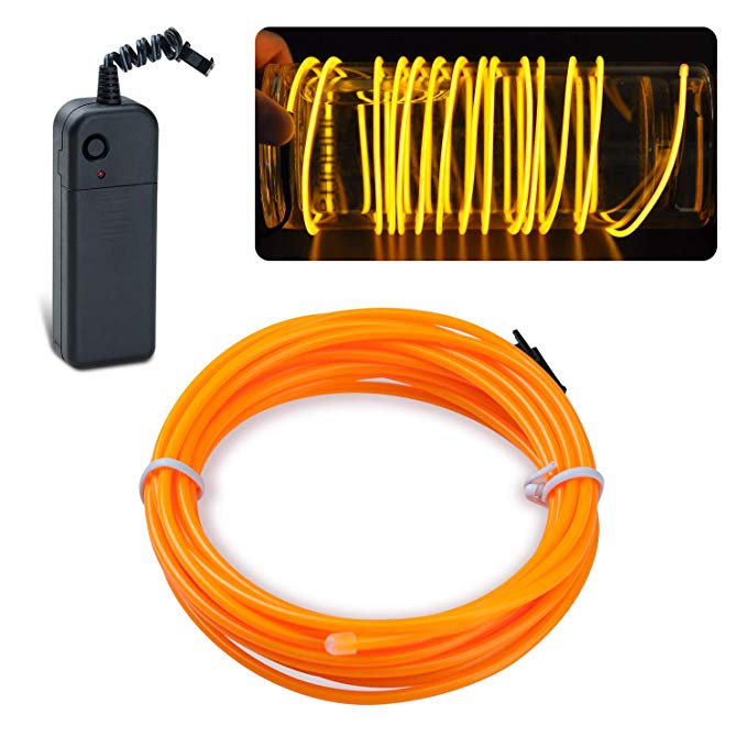 Lychee EL Wire Neon Glowing Strobing Electroluminescent Light El Wire w/Battery Pack for Parties, Halloween Decoration (Yellow, 15ft)