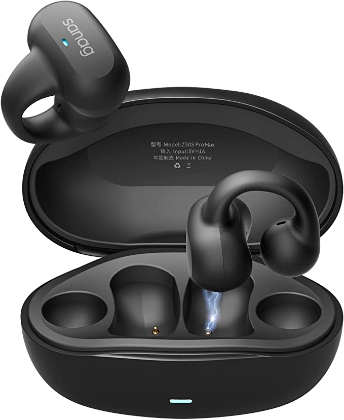 Sanag Earring Wireless Earbuds Bluetooth 5.3 with Charging Case|Open Ear Headphones Compatible with iPhone/Samsung Phone for Men,Women,and Kids-Black