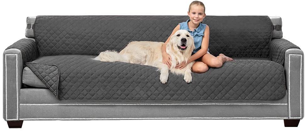 Sofa Shield Patent Pending Sofa Slipcover, Reversible Easy Fit, Oversized 88" Seat Width, Tear Resistant Microfiber Furniture Protector with Straps, Soft Durable Couch Cover, Pet Dogs, Kids, Charcoal