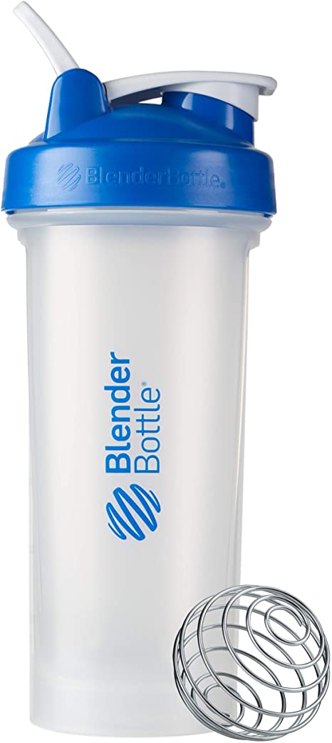 BlenderBottle Classic V2 Shaker Bottle Perfect for Protein Shakes and Pre Workout, 28-Ounce, Clear/Blue