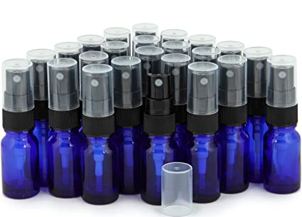 Vivaplex, 24, Cobalt Blue, 10 ml (1/3 oz) Glass Bottles, with Black Fine Mist Sprayer's