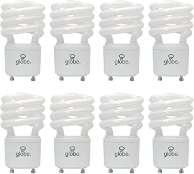 Globe Electric 01142 13-watt Ultra Mini Compact Fluorescent Light Bulb GU24 Base, Soft White, 8-Pack