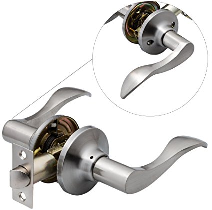 Berlin Modisch Passage Lever door handle [non-locking lever set] for hallway doors or closets with a Satin Nickel Finish, Reversible for Right & Left side, with a door bumper wall protector