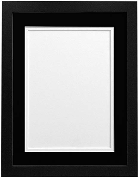 FRAMES BY POST H7 Picture Photo Frame, Wood with Plastic Glass, Black with Black and White Double Mount, 36 x 24 Image Size 30 x 20 Inch