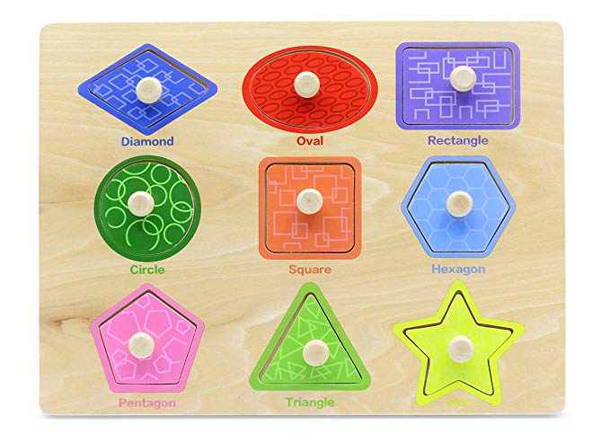 Aile Toddler Wooden Preschool Learning Shape Peg Puzzle Board Toys