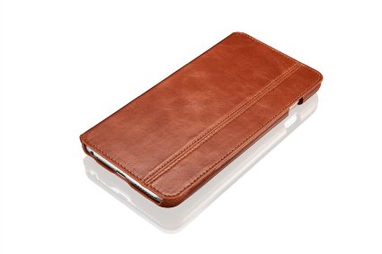 KAVAJ iPhone 6S Plus and iPhone 6 Plus leather case cover "Dallas" cognac brown - genuine leather with business card compartment. Slim flip case as premium accessory for the original Apple iPhone 6/6S Plus doubles as a wallet.