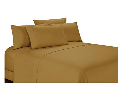 Home Basics Ultra Soft Brushed 6 Piece Microfiber 90GSM Sheet Set - Hypoallergenic, Queen, Light Brown