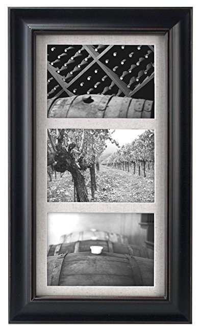 Malden International Designs Barnside Textured Mat 3-Opening Picture Frame, Holds 5 by 7-Inch Picture, Black