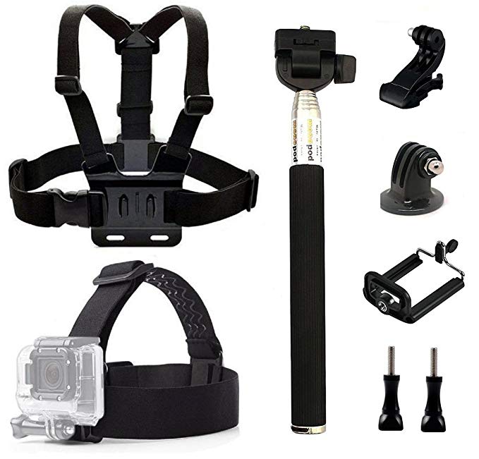 dOvOb Action Camera Accessories Kit Included Head Strap Mount  Chest Belt Strap Harness  Selfie Stick Handheld Monopod GoPro Hero 6/ APEMAN/AKASO / DBPOWER/Campark / EKEN/Lightdow /Xiao Yi