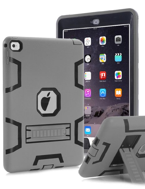 Topsky 3299978 Shock-Absorption Three Layer Armor Defender Full Body Protective Case for iPad 6 and Air 2 with Stylus and Screen Protector - Grey/Black