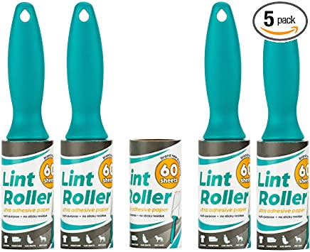 DecorRack Lint Rollers, Pet Hair Remover, 4 Rollers with 1 Extra Refill, 360 Extra Adhesive Sheets, Lint Roller Brush, Remove Dog and Cat Hair from Clothes, Furniture (Pack of 5)