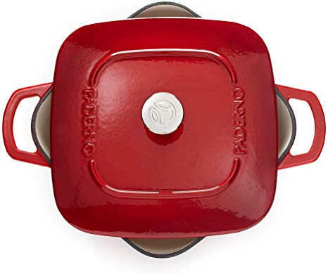 Paderno Dutch Oven | Cast Iron Cookware with Stainless-Steel Knob | 6.5 Quarts, Red