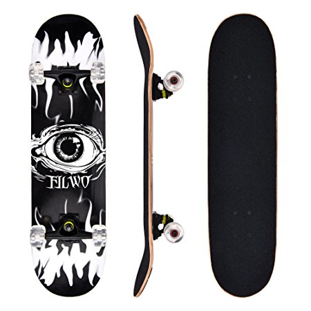 FILWO Skateboards, 31 x 8 Inch Standard Complete Skateboard for Street Pro Double Kick Tail Skateboard 4 PU Wheel 7 Layer Canadian Maple Wood Skateboard, Christmas Gift for Kids Age 5 Up