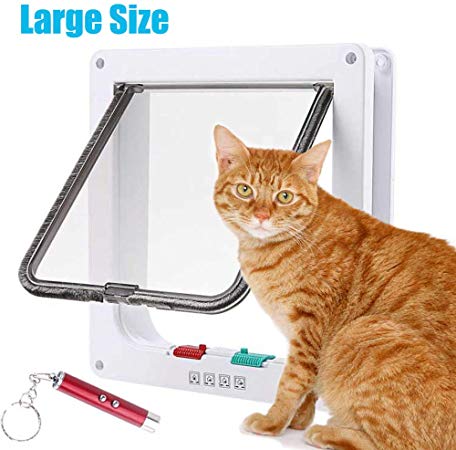 RESTER Anti-Cracking 4 Ways Locking Magnetic Smart Cat Flap Door for Interior Exterior Use with Interactive Toy(Large)