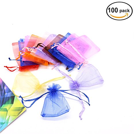 IDS 100 Pieces Organza Gift Bags Mixed Colors Wedding Party Favor Bags Drawstring Jewelry Pouches,7x9cm